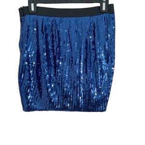 Femme For DKNY Jeans Sequin Mini Skirt XS Blue With Black Elastic Waist